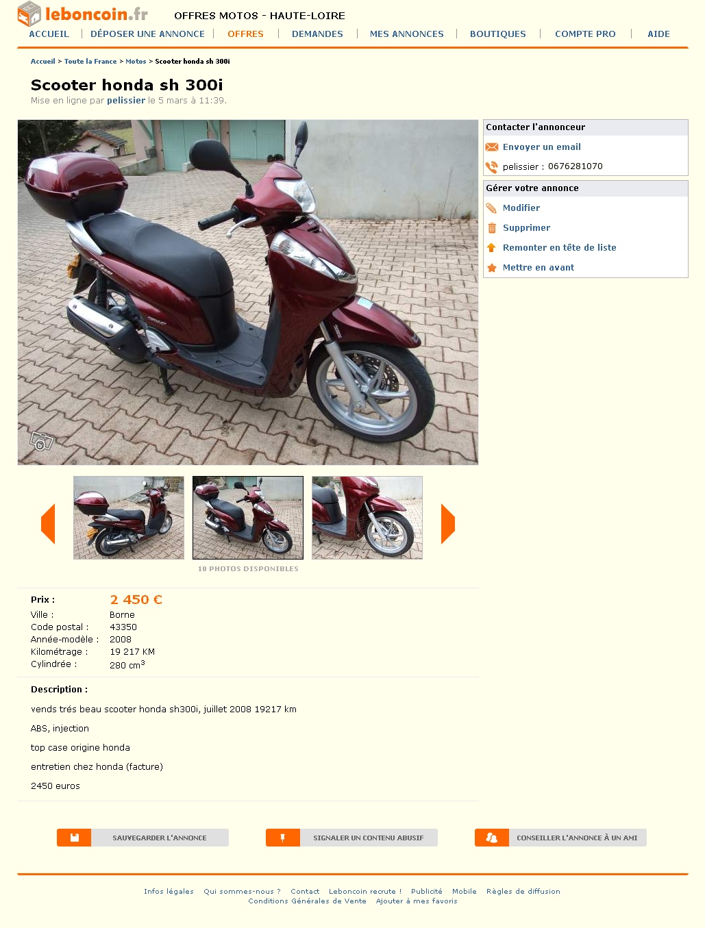 018 Scooter honda sh 300i Motos Haute-Loire - leboncoin.fr - 2013 03 11 - 16 17 28 - www.leboncoin.fr-motos-420041504.htm